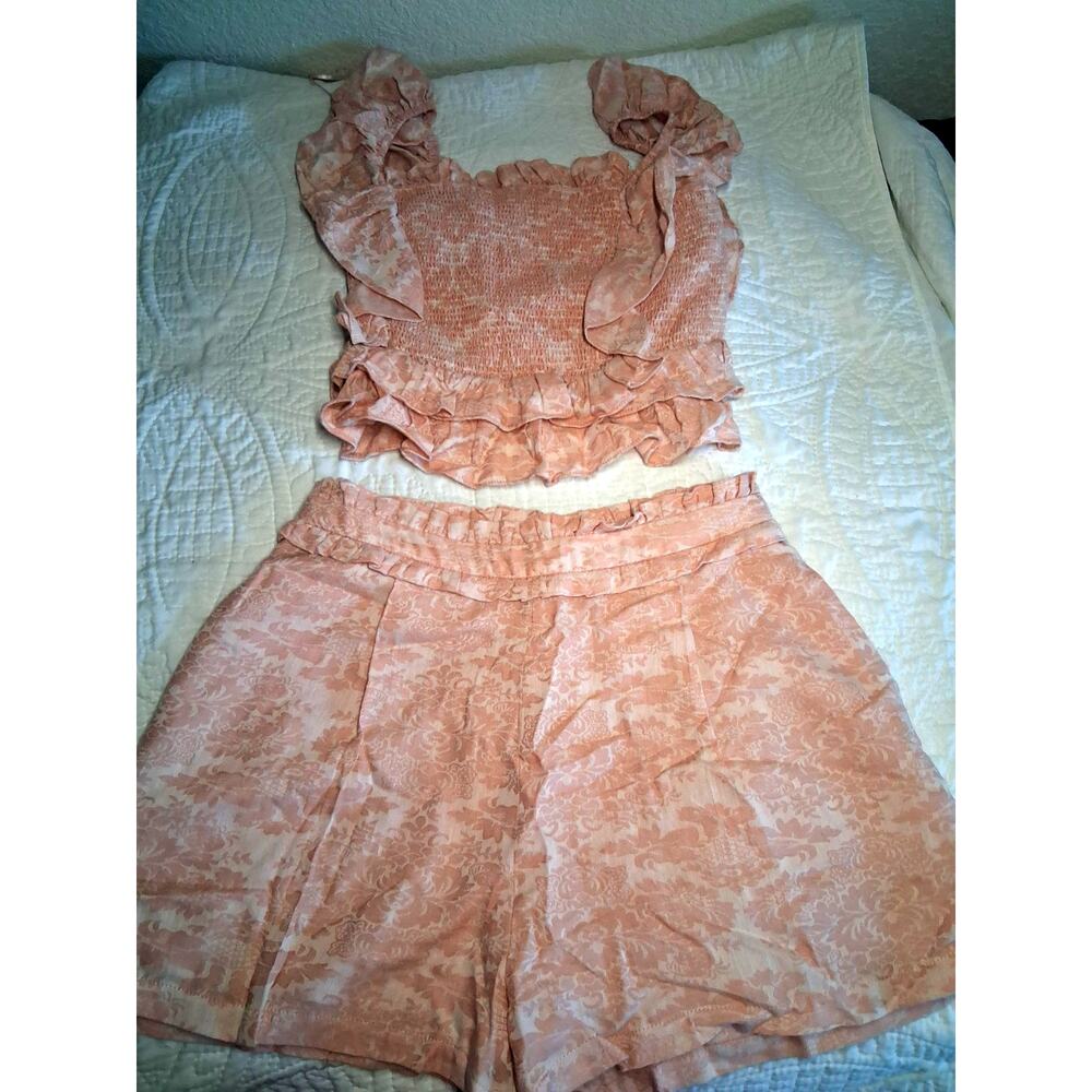Endless Rose blush damask jacquard boutique short set Size S